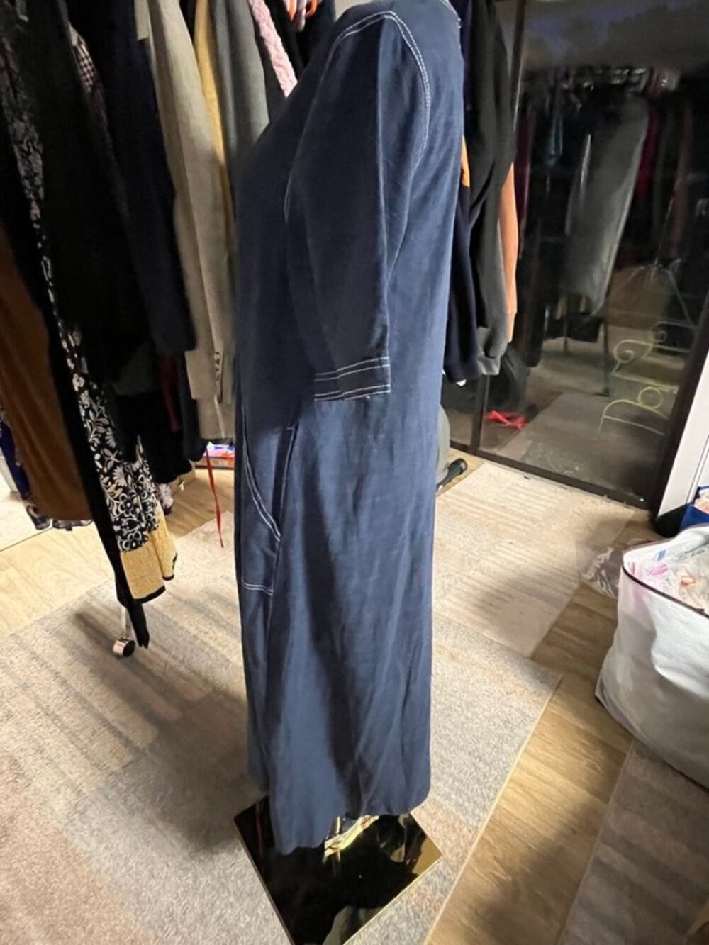 Petal & Pup Kade Midi Dress Blue Cotton Tie Waist Pockets US M - Picture 6 of 11